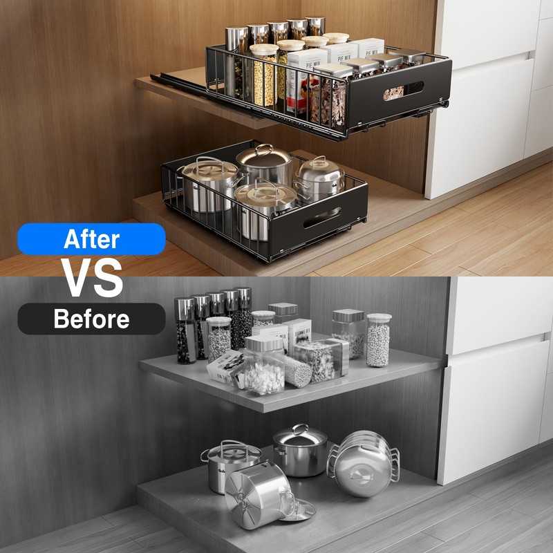 Mustorn 2 Pack Pull Out Cabinet Organizer, Slide Out Drawers