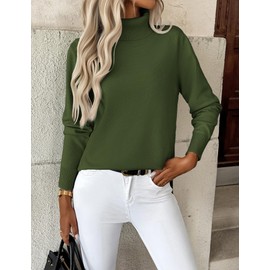 Zeagoo Women's Turtleneck Sweater Long Sleeve Spilt Hem Casual Knit Pullover Chunky Fall Winter Jumper Top 2025 Army Green