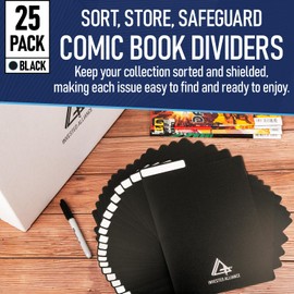 Black Comic Book Dividers (25 Pack) | Plastic Dividers, Comic Box Divider, Book Shelf Dividers, Dividers for Bins, Shelves, and Cabinets, Book Dividers for Shelves, Comic Dividers.