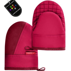 Mini Oven Mitts, Kitchen Oven Gloves Kitchen Mittens 500 Degrees Heat Resistant Baking Gloves, Non-Slip Silicone Surface with Hanging Loops Hot Gloves for Cooking, Baking, BBQ 1 Pair-Red