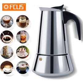 Cafetera Italiana, Cafetera Italiana de Acero Inoxidable, Cafetera Moka para Café Espresso, Cafetera Portátil tipo Prensa Italiana, para preparar Capuchino, Expresso, Carajillo y más(200ML/4 Tazas)