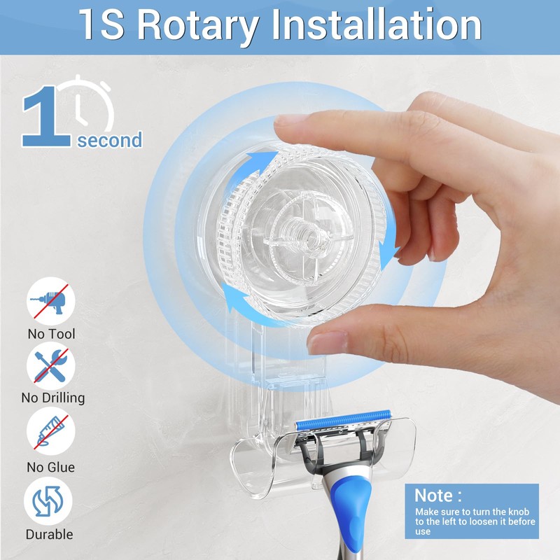 LUXEAR Shower Suction Cup Hooks, 4 Pack Razor Holder for