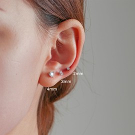 3Pairs 925 Sterling Sliver Stud Earrings, Hypoallergenic Small Studs, Surgical Steel Earrings for Women (2/3/4mm)