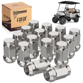 10L0L Golf Cart Wheel Lug Nuts Chrome Standard (16 Pack) Size 1/2"-20 for Club Car & EZGO Golf Cart, OEM# 1701160, 14723-G1, 1010984, 1011390