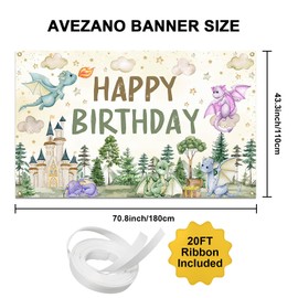 Avezano Dragon Birthday Decorations Dragon Happy Birthday Backdrop Watercolor Castle Dragons Bday Party Banner 6 x 3.6 ft