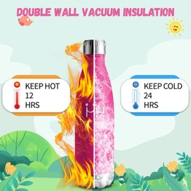 Water Bottle, 500 ml, BPA-Free, Stainless Steel, 304 Stainless Steel, Water Bottle, Double-Walled Vacuum Insulated, Insulated Bottle for School, Travel, Jogging, Camping - RoseRed Leak-Proof Metal