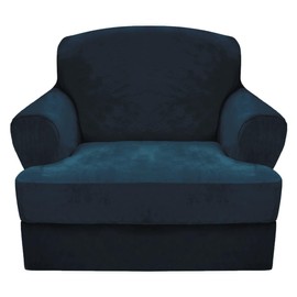CUCRAF T Cushion Sofa Cover 2 Piece Armchair Slipcovers, Soft Thick Velvet Couch Cover for Living Room, Washable High Stretch Furniture Protector with 1 Cushion Chair Slipcover (Chair, Peacock Blue)