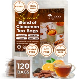 TOG999, 120 Tea Bags – Special Blend of Cinnamon, Black Tea, Orange Peel and Cloves, 100% Natural Ingredients, Hand-made Blend Herbal Tea. Eco-conscious Tea Bags. No Sugar, No Caffeine, No Gluten, Vegan.