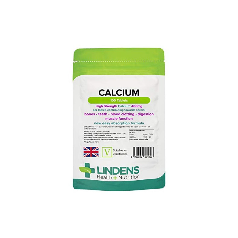 Lindens Calcium 400mg Tablets with Vitamin D3-100 Tablets - Contributes