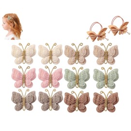 12 Pcs Hair Clips for Girls with Butterfly Flower,With 2pcs Bow Band, Hair Bows Clips,Snap Hair Clips for Baby Girls,Handmade Barrettes Hair Accessories for Infants Toddler Kids