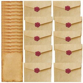 Vintage Letter Paper with Envelope Set, Writing Paper Elegant Writing with 10 Vintage Paper Envelopes, 16 Vintage Letter Paper A5 and 10 Wax Seal Stickers, Letter Paper Old for Invitation Greeting