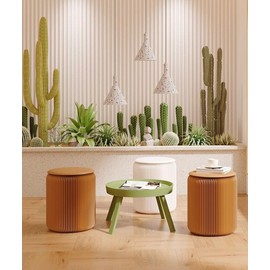 Home Furniture Modern Design Accordion Portable Folding Paper Stool Kraft Paper Relaxing Multifunction Round Foot Stool Side table-Fashion Paper Design Ideal for School Living Dining Room (Brown)