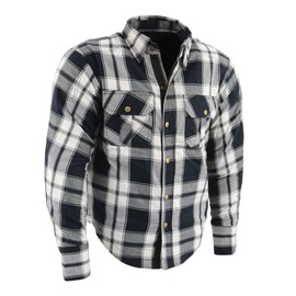 Milwaukee Leather Men's Plaid Flannel Biker Shirt with CE Approved Armor - Reinforced w/Protective Fibers (as1, Alpha, m, Regular, Regular, White/Black)