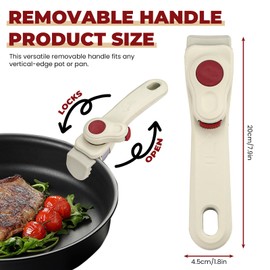 LELE LIFE Removable Handle for Pots and Pans, Detachable Pan Handle, Universal Replacement Handles for All Cookware, Heat-Resistant & Non-Slip (Cream White)