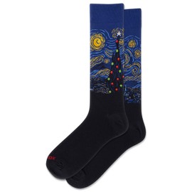 HOTSOX Men's Starry Night Xmas Crew Sock 1 Pair Pack, Black, Men's Shoe Size: 6-12