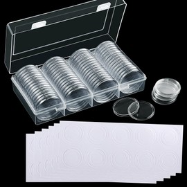 HNBTX Coin Capsules 40 mm, Coin Capsules 2 Euro, Coin Case, 2 Euro Coin Storage, 17/20/25/27/30/33/38/40 Universal Storage Box + 60 Inner Pads, Coin Storage for Coin Collection Supplies