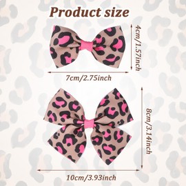 Ptwola 6 Pcs Leopard Silky Satin Hair Bowknot Barrette with Metal Slides Clips Hair Ribbons Ponytail Holder Aesthetic Cheetah Print Costume Accessories for Women Girls Toddlers Teens Kids(Pink)