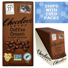 Chocolove Coffee Crunch Dark Chocolate Bars | 55% Cocoa | Crunchy Coffee Bean Bits | Smooth & Sweet | Premium Belgian Dark Chocolate | Non GMO, Rainforest Alliance Certified, 3.2oz Bar (12 Pack)