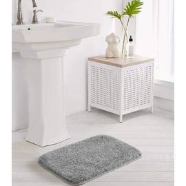 Suchtale Rug Non Slip Bath Mat (16 x 24, Grey) Water Absorbent Soft Microfiber Shaggy, Machine Washable Bath Rug for Bathroom Thick Plush Rugs for Shower