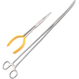 AAProTools Extra Large 20" Hemostats Curved Forceps And 11" Needle Nose Pliers Straight Long Reach Yellow Grip PVC