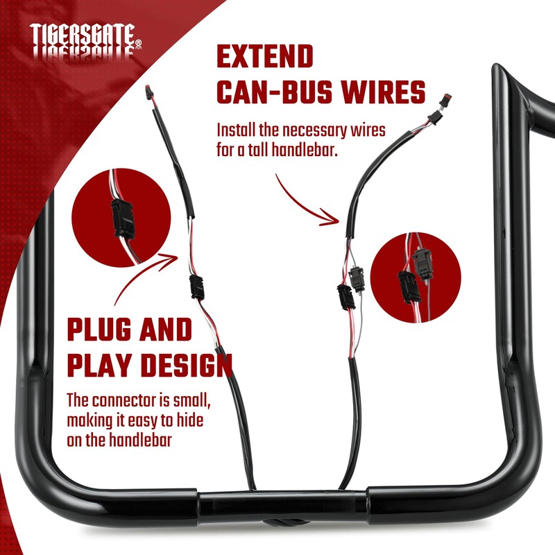 TIGERSGATE 12 INCH Handlebar Wiring Wire Extension Harness（CAN Bus） for