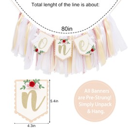 SYESQL Bunny One High Chair Banner - Rabbit Themed 1st Birthday Decoration, Pink/White