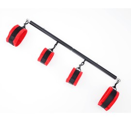 Heavy Duty Stainless Steel Expandable Black Spreader Bar with 4pcs Furry Red Detachable Adjustable Straps,Workout Bar for Home Indoor Gym Training Kit