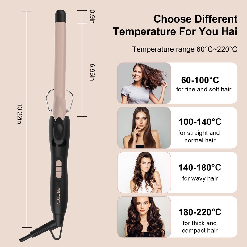 Pretfy Curling Tongs, 19mm Hair Curler Small Curling Iron Adjustable