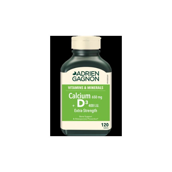 Adrien Gagnon Calcium 650mg + D3 400iu Extra Strength - 120 Tabs