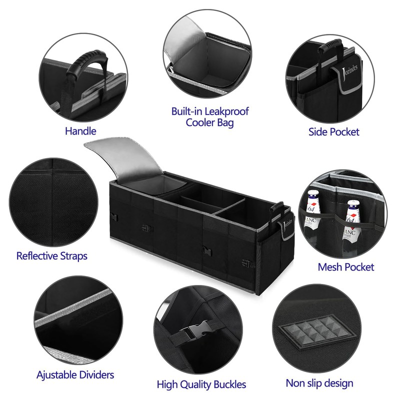 Trunk Organizer With Built-In Insulated Leak Proof Cooler Bag,Collapsible Cargo