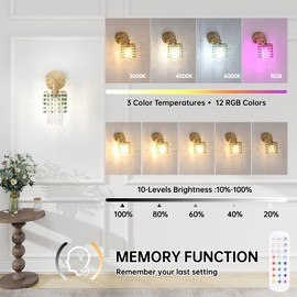 Shenmoyl Crystal Battery Operated Wall Sconce, Rechargeable Wall Lamp with 5400mAh Battery & Remote Control, Modern Dimmable Wireless Wall Lights for Bedroom Bathroom Bedside (Green, Gold Base)