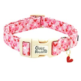 Bobo Rainbow Valentine's Dog Collar-Love Heart Pet Collar Adjustable Soft Collars Comfortable Holiday Cotton Puppy Collar for Large Dogs