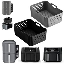 Silicone Air Fryer Liners for Ninja 10QT DoubleStack XL 2-Basket SL401 SL400 SL451 Airfryer,2PCS Reusable Rectangle Perforated Silicone Liners for Ninja DZ302 DZ401 DZ550 Dual Air Fryer Accessories