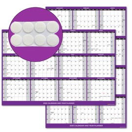 2025 Wall Calendar with Double Sided Tape for Wall hanging, Wet & Dry Erase Laminated, Size 12" x 18", 12 Month Annual Yearly Wall Planner, Reversible, Horizontal/Vertical (Purple)