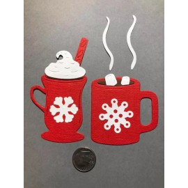 HANDMADE Die Cut / 2 Hot Chocolates Scrapbook / Card Embellishment