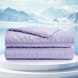 Cozy Bliss Seersucker Cooling Comforter Twin Size, Q-Max 0.4 Reversible Lightweight Cooling Blanket, Breathable Silk Smooth Summer Bedding Quilt for Hot Sleepers Night Sweats Purple