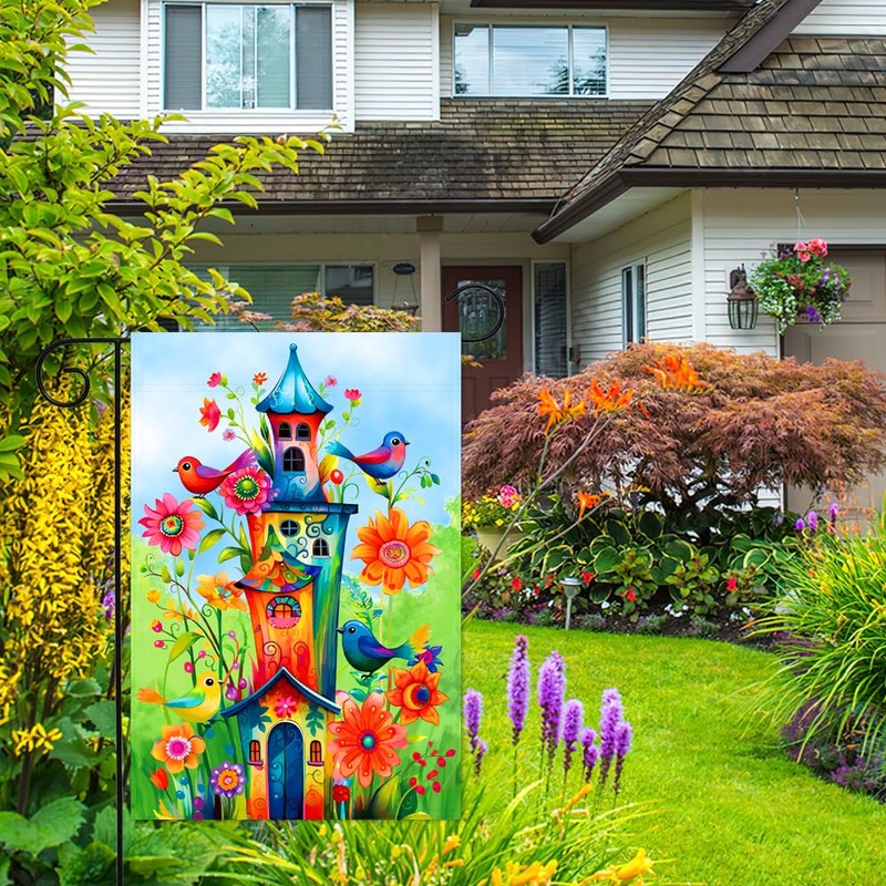 YMYIELD Whimsical Bird Garden Flag 12x18 Inch Double Sided Welcome