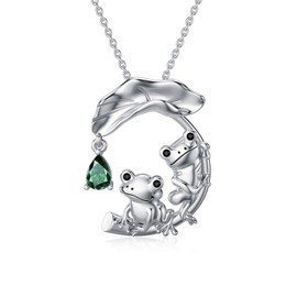 PEIMKO Frog Necklace Cute Animal Frog Lotus Leaf Necklace Sterling Silver Frog Jewelry for Women