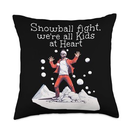 Snowball fights, we're all Kids at Heart Funny Childlike Man in Tracksuit for Snowball Winter Sport Throw Pillow, 18x18, Multicolor