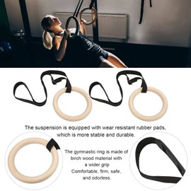 POENVFPO Gymnastics Rings, 1 Pair Wooden Pull Up Training Rings with Adjustable Buckle Straps for Home Gym Workout, 330lbs Capacity