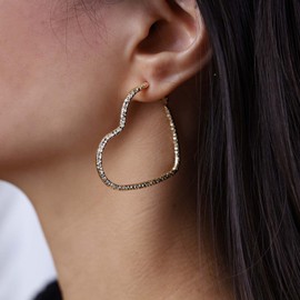 TseenYi Large Heart Hoop Earrings Boho Large Heart Huggie Earrings Hollow Heart Hoop Huggie Earrings Minimalist Love Hoop Earrings Jewellery for Women and Girls Gifts (Gold), Alloy Steel