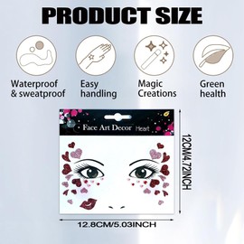 Gesichtstattoo Karneval,Gesichts-Tattoo Glitzer Herzen,Glitzer Köln Tattoos Aufkleber Gesicht,Love Face Tattoo Aufkleber,Amor Kostüm Damen Fasching Valentinstag Schminke Accessoires