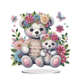 Awesocrafts Diamond Art Table Top Ornaments Bear, 5D Diamond Painting Tabletop Decorations Special Shape Crystal Art Christmas Desktop Decor (Bear)