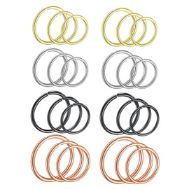 IUDWCG 24 Pieces Stainless Steel Nose Ring Seamless Round Earrings Pierced Earrings Jewellery 3 Sizes (4 Colours)
