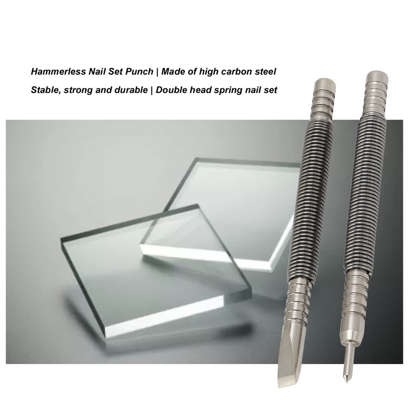 2 Pcs Hammerless Nail Set,Dual Head Center Punch Hammerless Cold