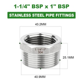 TAISHER 2 Pcs 304 Stainless Steel Reducer Hex Bushing, 1-1/4" BSP Male x 1" BSP Female, Reducing Pipe Adapter Fitting, for Water Oill Air Gas