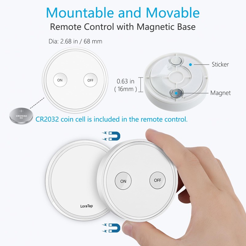 LoraTap Mini Remote Control Outlet Plug Adapter with 2 Remotes,