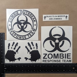 Zombie Decal Pack: Outbreak Response Team, Mirror Zombies, Bloody Hands, Large (5") Black Decals