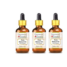 Greenwood Essential Pure Walnut Oil (Juglans Reggia) with Glass Dropper Natural Therapeutic Quality Cold Pressed (Pack of Three) 100 ml x 3 (10 oz)