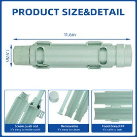 FrZslpka Sushi Maker Sushi Roller, Sushi Making Kit with Sushi Bazooka, 2-in-1 Sushi Roll Maker for Making Sushi at Home, Food Grade Non BPA Plastic Sushi Machine Mold for Beginners and Pros, Green
